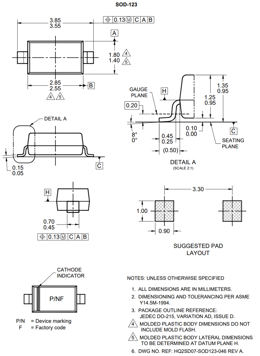 Mechanical Drawing - Taiwan Semiconductor MMSZ52 Surface Mount Zener Diodes